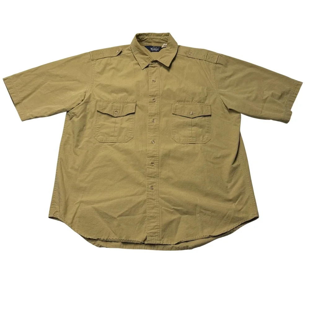 Woolrich Mens Shirt Safari Cotton Ripstop Short Sleeve Tan Size L Utility